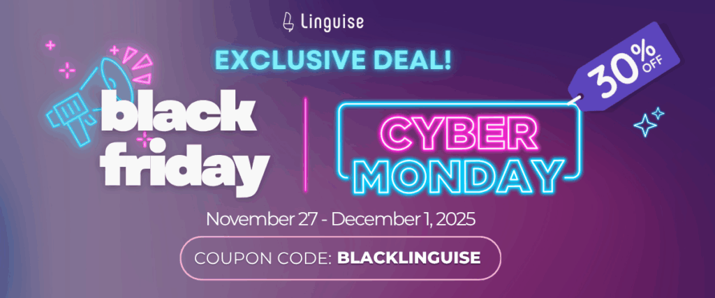 Anuncio de ofertas de Linguise para el Black Friday y el Mes de la Moda de Londres 2025