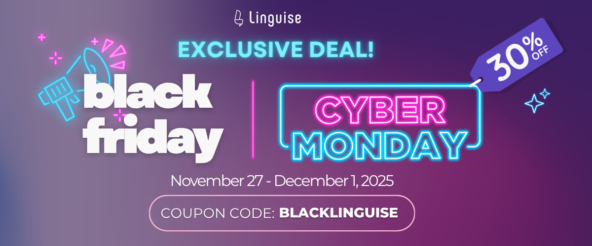 Bannière promotionnelle Linguise BFCM 2025